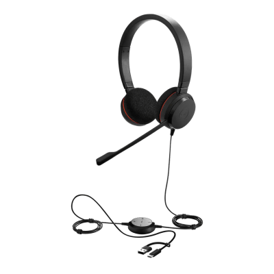 JABRA - Jabra Evolve 20 DUO con Conexión USB C/A, Micrófono con Cancelación de Ruido de Ultima Generación, Configuración Plug and Play (4999-823-169)