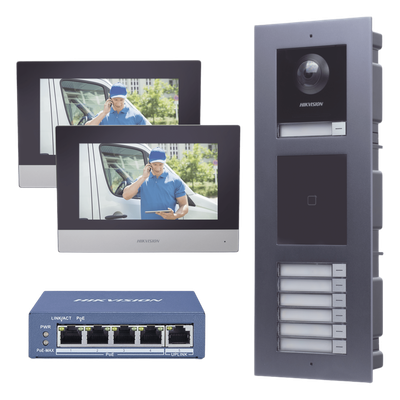 HIKVISION - Kit Videoportero IP / 2 Megapixel / 7 Departamentos / 2 Puertas / IP65 / PoE / Empotrado