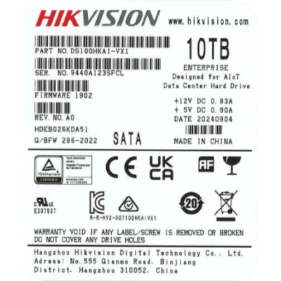 HIKVISION - Disco Duro Enterprise  / 10 TB / SATA 6 Gbit/s / 7200 rpm / Caché 256 MB / Diseñado para Operación 24/7