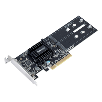 SYNOLOGY - Tarjeta de Expansión M.2 / PCIe 2.0 x8 / NVMe y SATA SSD / 2 Ranuras M-key / Perfil Bajo y Altura Completa / 2.3 x 7.1 x 0.7 pulgadas