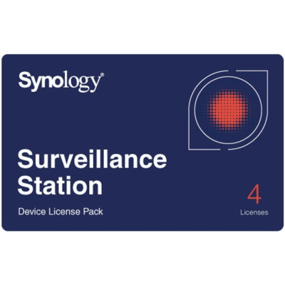 SYNOLOGY - Licencias de Dispositivos de Vigilancia Synology | Paquete de 4 Licencias | Compatibilidad con Cámaras IP, Módulos de E/S, Altavoces IP | Gestión Centralizada CMS | Licencias Predeterminadas Incluidas.
