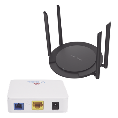 RUIJIE - Kit ONU Bridge Dual GPON/EPON / Router Wi-Fi 4 Mesh / 4 Antenas 5 dBi / 5 Modos Operativos