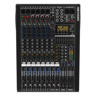 HIKVISION - Consola de Mezcla Analógica / 8 Canales / 6 Entradas Mic/Línea / 12 Salidas / DSP 14 Efectos / Bluetooth / USB Media / Rack