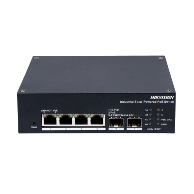 HIKVISION - Switch Industrial con UPS / Administrable Gigabit / 3 Puertos Gigabit PoE+ (30 W) + 1 Puertos Gigabit PoE++ (90 W) / 2 Puertos SFP / 120 W Total / 48 a 57 VCD / Ideal para Proyectos / 300 Metros de Distancia