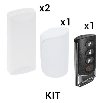 SFIRE - Kit Sensores Inalámbricos / 345 MHz / 2 Contactos Magnéticos / 1 PIR Inmunidad Mascotas 31 kg / 1 Llavero / 12 m (39.4 ft) 90° / Batería 5 Años