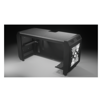 EPCOM INDUSTRIAL - Consola Profesional para Monitoreo y Cómputo / Acero Laminado y Madera / Ranura para Base de Monitores / Tomacorriente 15A / Iluminación LED / 1.64 ft (0.5 m) de Profundidad