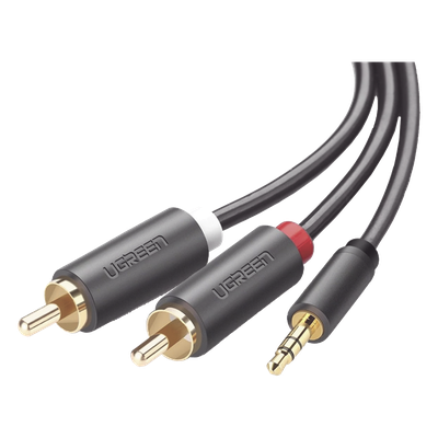 UGREEN - Cable de Audio / 3.5mm Macho a 2 RCA Macho / 3 m (9.84 pies) / Blindaje Múltiple / Conectores Chapados en Oro / TPE Ecológico