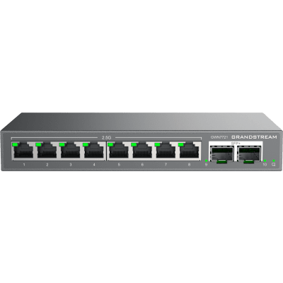 GRANDSTREAM - Switch L2 Lite Administrable de 10 Puertos / 8 Puertos Ethernet 2.5 Gigabits / 2 Puertos SFP+ 10 Gigabits / VLAN / QoS / Montaje en Escritorio o Pared / Compatible con GDMS