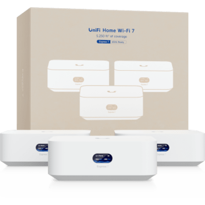 UBIQUITI - Sistema Wi-Fi 7 Mesh / 3 Unidades / Cobertura 487 m² (5,250 ft²) / Gateway Cloud con WAN 10GbE / 6 GHz hasta 5.7 Gbps / 300 Clientes