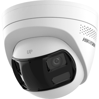 HIKVISION - [PROTECCIÓN ACTIVA] Turret IP 6Megapixel / 2 Lentes de 2.8 mm (Imagen Panorámica 180°) / 30 mts IR / Exterior IP67 / Luz Intermitente y Alerta de Audio / Audio Bidireccional / ACUSENSE / WDR 120 dB / Micro SD