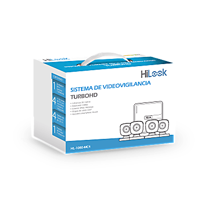 HILOOK BY HIKVISION - KIT TurboHD 1080p / DVR 4 canales / 4 Cámaras Bala de Metal / H.265+ / 1 Fuente de Poder Profesional / Accesorios de Instalación