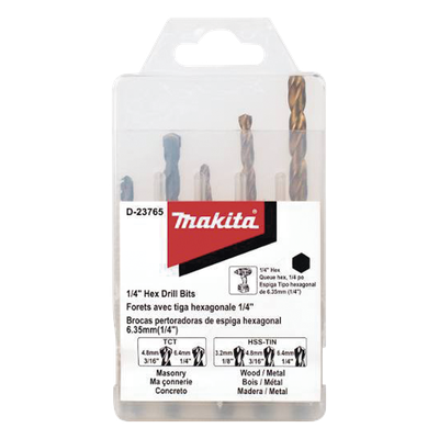 MAKITA - Juego de Brocas Hexagonales / 5 Piezas / Vástago 1/4" / Concreto y Metal / Taladros 3/8" y 1/2"
