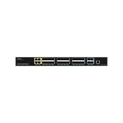 GRANDSTREAM - Switch de Agregación Capa 3 / 4 Puertos Gigabit Ethernet / 24 Puertos Gigabit SFP / 4 Puertos 10Gigabit SFP+ / QoS Integrada / Soporte IPv6 e IPv4 / Seguridad Avanzada / Stacking /