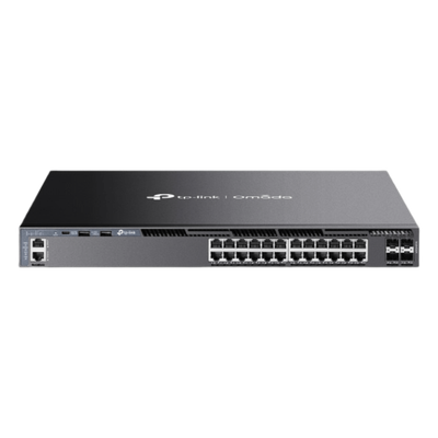 TP-LINK - Switch L3 SDN Administrable / 24 Puertos Gigabit / 4 Puertos SFP+ 10G / 128 Gbps / Ruteo Dinámico RIP/OSPF/VRRP / Fuente Redundante / 17.3 x 14.96 x 1.73 in