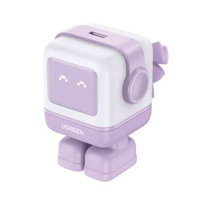 UGREEN - Cargador Mini GaNRobot 30W serie UNO | 1 USB-C de Carga Rápida | Tecnología GaN II | Multiprotocolo PD/QC/SCP/FCA | Carga Inteligente | Pantalla LED | Zapato Magnético Extraíble | Thermal Guard | Color Lila.