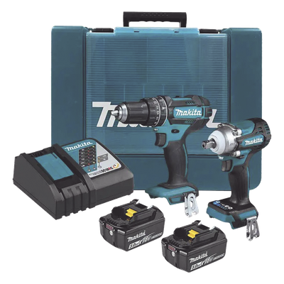 MAKITA - Kit de Herramientas Eléctricas / Rotomartillo Atornillador 1,900 rpm / Atornillador de Impacto 330 Nm / 2 Baterías 18V / Cargador y Maletín