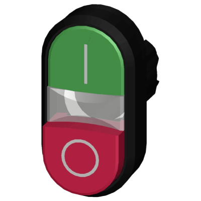 SIEMENS - Botón doble tipo domino de plástico 3SU10003BB420AK0, son holder ni bloque de contactos, color Verde/Rojo