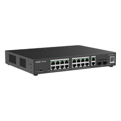 RUIJIE - Switch PoE Administrable / 16 Puertos Gigabit PoE+ / 2 SFP 1Gb / 250W / 40 Gbps / Gestión en la Nube
