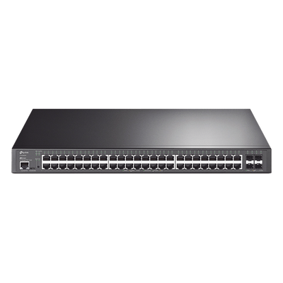 TP-LINK - Switch L2+ PoE+ / 48 Puertos Gigabit PoE+ / 4 Puertos SFP+ 10G / Presupuesto PoE 500W / Rendimiento 176 Gbps / Montaje en Rack