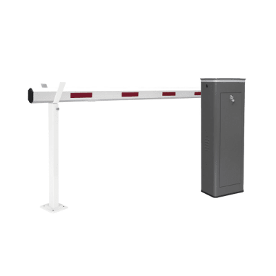ACCESSPRO - Kit de Barrera Vehicular Izquierda y Brazo Telescópico de Hasta 5.5 m / Finales de Carrera Ajustables por Programación / Movimiento Fluido / Diseño Elegante Color Gris / Con Corona Led Semaforizada