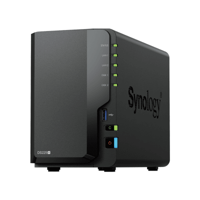 SYNOLOGY - NAS DiskStation DS225+ | 2 Bahías | Intel Celeron J4125 | 2 GB DDR4 | Hasta 40 TB | Puertos 1GbE y 2.5GbE | USB 3.2 Gen 1 | Compatible con RAID | Synology DSM.