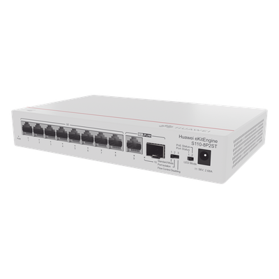 HUAWEI - Switch Gigabit No Administrable PoE / 8 Puertos 10/100/1000 Mbps PoE+ / 1 Puerto RJ45 Uplink / 1 Puerto SFP Uplink / 124W / 20 Gbps