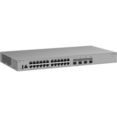 RUIJIE - Switch Ethernet de Acceso 1000 Mbps / 24 Puertos RJ45 10/100/1000BASE-T / 4 Puertos SFP+ 1GE/2.5GE/10GE / Capacidad 128 Gbps / Enrutamiento Layer 3 / VSU / Diseño Sin Ventilador / 1 RU / Línea Cybrey