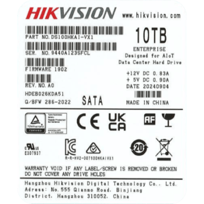 HIKVISION - Disco Duro Enterprise  / 10 TB / SATA 6 Gbit/s / 7200 rpm / Caché 256 MB / Diseñado para Operación 24/7