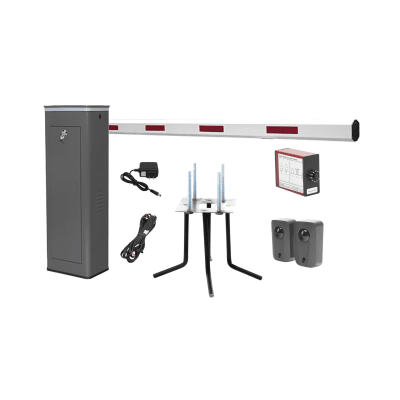 ACCESSPRO - Kit COMPLETO Barrera Derecha XBF Con Corona LED / Brazo de 3M / Incluye Sensor de Masa, Transformador, Lazo Magnético, Ancla, Fotoceldas y 2 Controles Inalámbricos