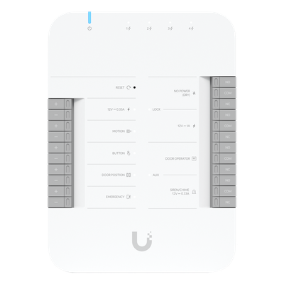 UBIQUITI - Controlador de Acceso IP / 2 Lectores / 2 Cámaras / 5 Puertos Gigabit / PoE++ 802.3bt / 4 Entradas de Sensor / 2 Terminales AUX