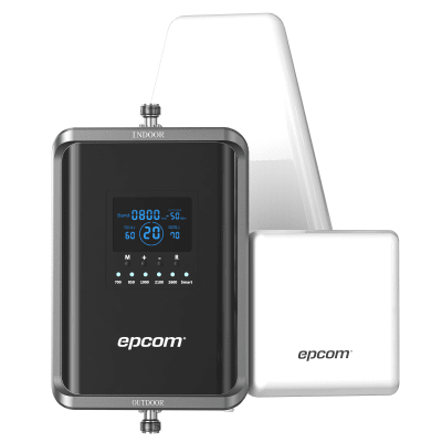 EPCOM - Kit Amplificador de Señal Celular 2G, 3G, 4G y 5G / Mejora llamadas convencionales y VoLTE / Amplifica señal de TELCEL, AT&T, MOVISTAR, BAIT,DiRi y más / Cubre hasta 300 m² con una antena y hasta 600 m² con 2 antenas.