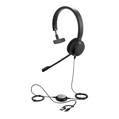 JABRA - Jabra Evolve 20 Mono con Conexión USB C/A, Micrófono con Cancelación de Ruido de Ultima Generación, Configuración Plug and Play, Certificación Microsoft Teams (4993-823-169)