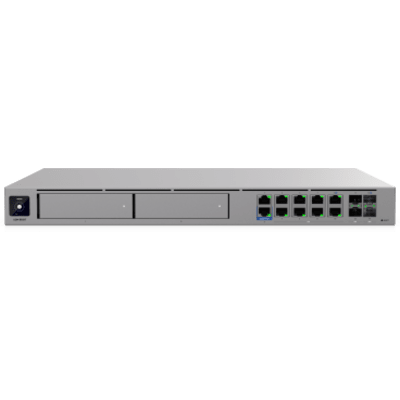 UBIQUITI - Cloud Gateway Empresarial / IDS/IPS 25 Gbps / 750+ Dispositivos / 8 Puertos 10GbE / WAN 25G SFP28 / 2 Bahías NVR 3.5" / Multi-WAN 8 Enlaces / Rack 1U