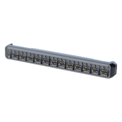 SIGNALPRO - Luz Auxiliar LED / 45 LEDs Tricolor Rojo/Azul/Blanco / 12-24 VDC / Lente Transparente / SAE / 11.42" / Halo Rojo Multifuncional