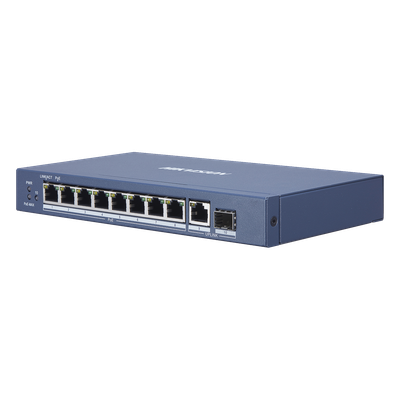 HIKVISION - Switch Gigabit PoE+ / No Administrable / 8 Puertos 1000 Mbps PoE+ / 1 Puerto 1000 Mbps de Uplink + 1 Puerto SFP / 110 Watts