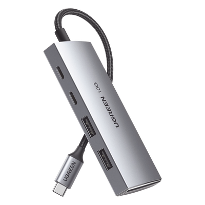 UGREEN - HUB USB-C 3.2 Gen 2 / 4 Puertos / 10 Gbps / Aluminio / Nylon Trenzado / Multiplataforma