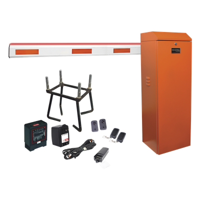 ACCESSPRO - Kit COMPLETO Barrera Izquierda XB NARANJADA / 3M / Iluminacion LED Rojo-Verde / Incluye Sensor de masa, Transformador, Lazo, Ancla, Fotoceldas y 2 Controles Inalámbricos