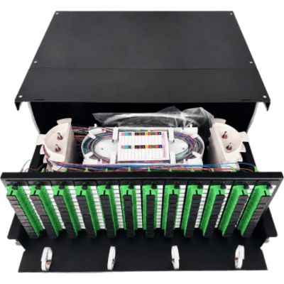 LINKEDPRO BY EPCOM - Distribuidor de Fibra Óptica / 144 Empalmes SC/APC / Rack 19" 4 UR / Diseño Deslizante / Acero 1.2 mm / Bandejas Frontales