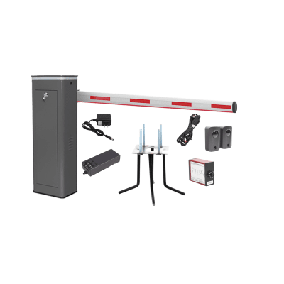 ACCESSPRO - Kit COMPLETO Barrera Derecha XBF Con Corona LED / Brazo Iluminado de 3M / Incluye Sensor de Masa, Transformador, Lazo Magnético, Ancla, Fotoceldas y 2 Controles Inalámbricos