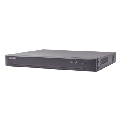 HIKVISION - DVR Pentahíbrido / 16 Canales / 8 TURBOHD + 8 IP / 8 Megapixel (4K) / Audio Bidireccional Coaxitron / Reconocimiento Facial / AcuSense / H.265+ / 1 Bahía HDD 10 TB
