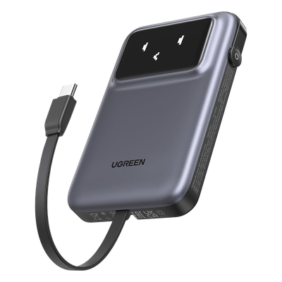 UGREEN - Power Bank / 10000 mAh / 30 W / Carga Bidireccional / Pantalla TFT / USB-C Integrado / Aprobación Aérea