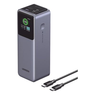 UGREEN - Power Bank / 25000mAh / 200W Total / 140W USB-C1 + 100W USB-C2 / PD 3.0 / QC 3.0 / Pantalla TFT / Carcasa Ignífuga