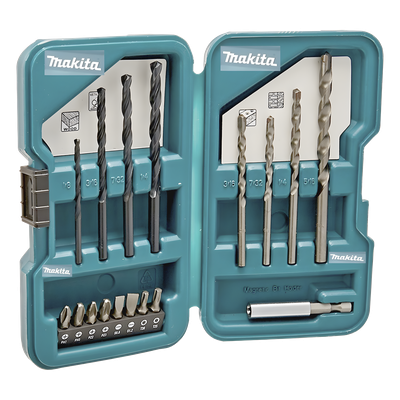 MAKITA - Juego de accesorios multipropósito 17 piezas para metal, concreto, madera y puntas para atornillar.