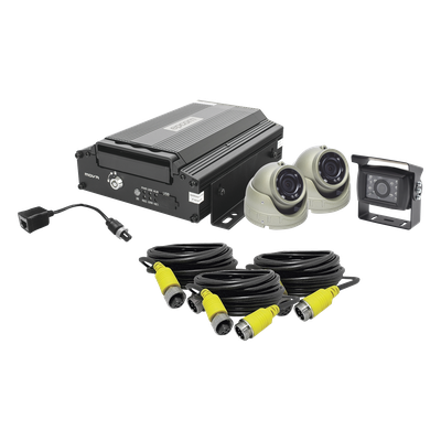 EPCOM - Kit DVR Móvil para Vehículo / 4 Canales AHD / 2 Megapixel / H.265 / 4G GPS WiFi / 3 Cámaras / Cables Aviación 7 m (23 ft)