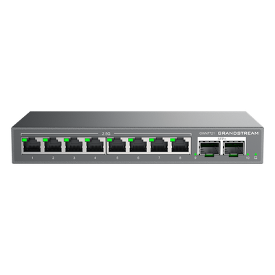 GRANDSTREAM - Switch L2 Lite Administrable / 8 Puertos Ethernet 2.5 Gbps / 2 Puertos SFP+ 10 Gbps / VLAN / QoS / Montaje Escritorio o Pared