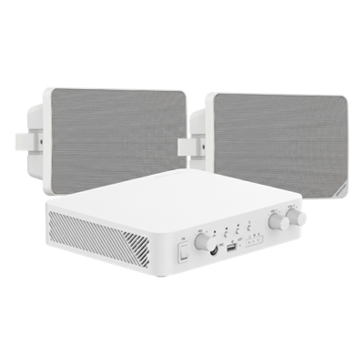 HIKVISION - Kit de Audio / 70V-100V / 2 Altavoces de Pared / Bluetooth / 2 Zonas / 80W / Control Web