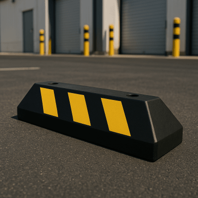 ACCESSPRO - Tope D/ Estacionamiento Vehicular / Hule Reciclado / 55cm / Color Negro con Franjas Amarillas / Resistente y Antideslizante.