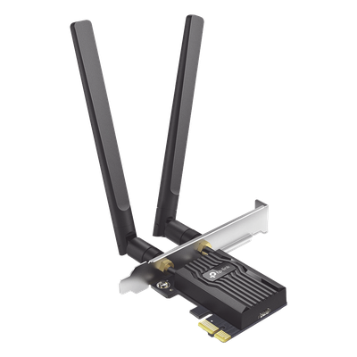 TP-LINK - Adaptador PCIe Wi-Fi 6 / AX3000 Mbps / Doble Banda 2.4/5 GHz / MU-MIMO 2x2 / Bluetooth 5.2 / WPA3 / Antenas 2 dBi / Perfil Bajo y Completo