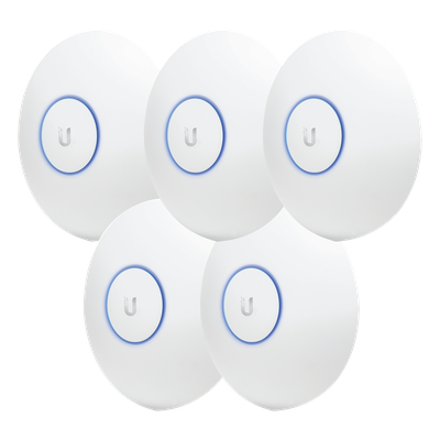 UBIQUITI - Paquete de 5 Access Point UniFi de largo alcance, Doble banda 802.11ac MIMO2X2 para interior, PoE 802.3af, soporta 250 clientes, hasta 867 Mbps, Los equipos no incluyen poe se sugiere comprar aparte el  modelo POE-24-12W-G