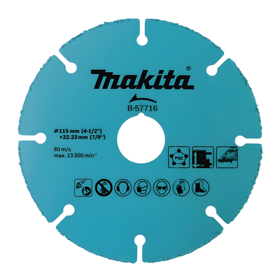 MAKITA - Disco de Carburo de Tungsteno / 115 mm (4.5 in) / Espesor 1 mm / 13,300 RPM / Multi-Material / Uso en Seco